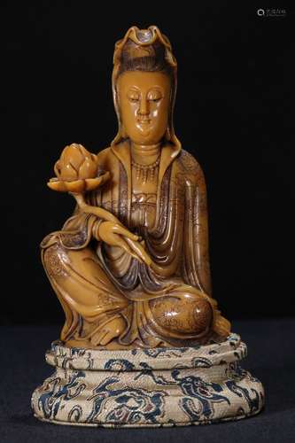 A Tianhuang Stone Ruyi Guanyin Ornament