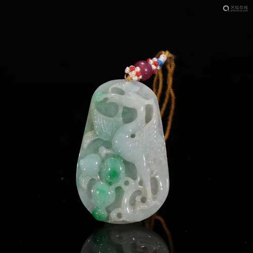 A Jadeite Crane Pattern Pendant