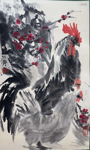 A Chinese Rooster Painting, Shi Qi Mark