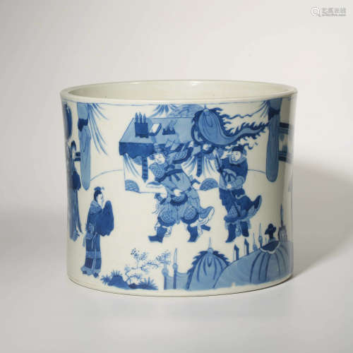 A Blue and White Figure Porcelain Brush Pot