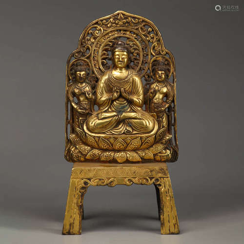 A Gild Bronze Sakyamuni Bench Buddha Statue