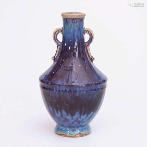 A Flambe-glazed Porcelain Double Ears Vase