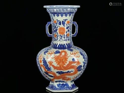 A Blue and White Iron Red Dragon Porcelain Vase