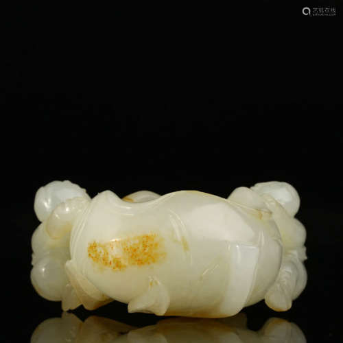 A Hetian Jade Carved  Boy Hold Peach  Brush Washer