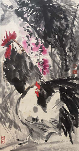 A Chinese Rooster Painting, Shi Qi Mark