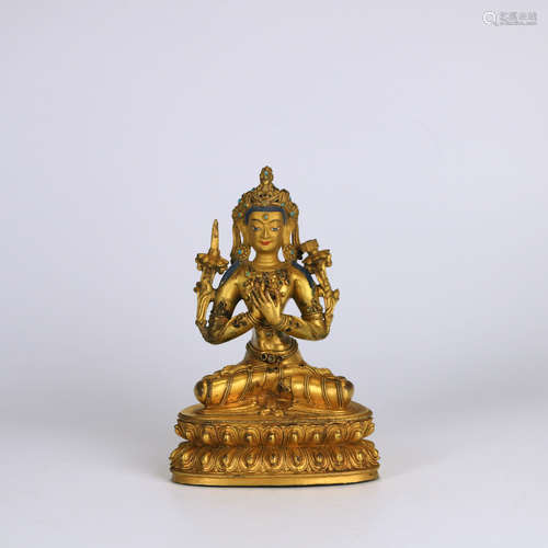 A Gild Bronze Guanyin Statue