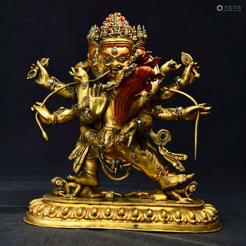 A Gild Bronze Statue of Three Sides of Vajra Happy Buddha