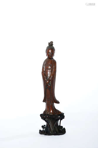 A Boxwood Carved Guanyin Statue