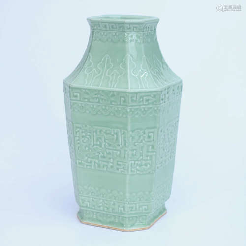 A Celadon-Glazed Bronze Porcelain Octagonal Vase