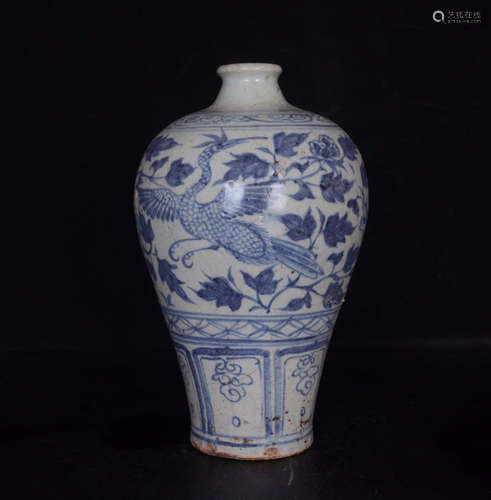 A Blue and White Peony&Phoenix Porcelain Meiping