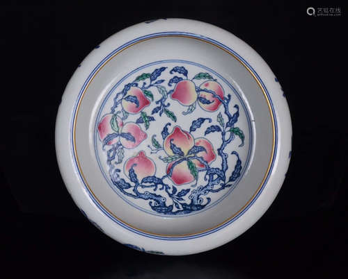 A Doucai Peaches Porcelain Brush Pot