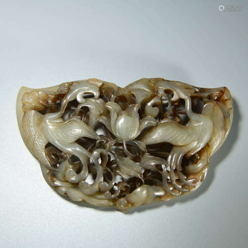 A Double Phoenix Carved Jade Belt Accessory