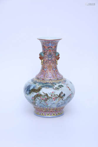 An Enamel Inscribed Flower&Bird Porcelain Vase