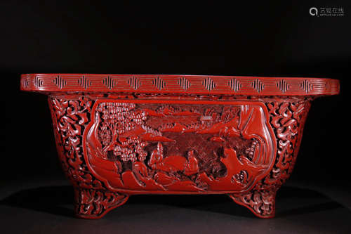 A Carved Red Lacquerware Figure Four-legged Incense Burner