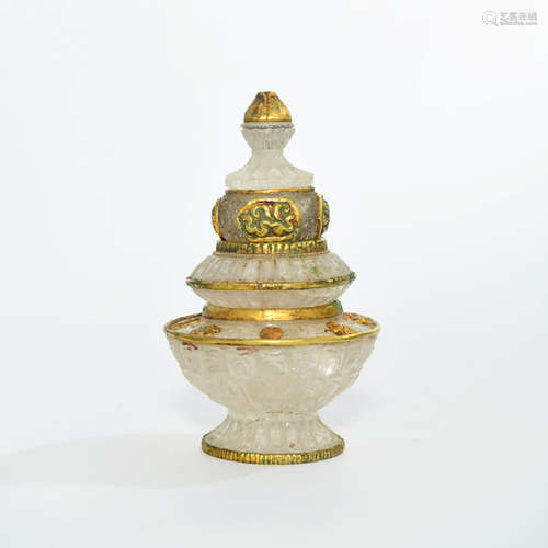 A Gold Button Inlaid Crystal Dagoba Ornament