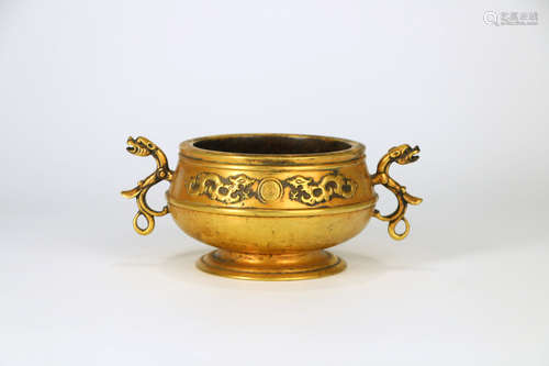 A Gild Bronze Double Ears Incense Burner