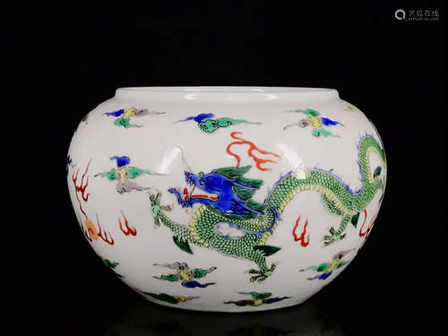 A Famille Verte Dragon Porcelain Brush Pot