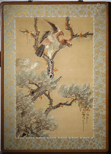 A Yellow Ground Flowers&birds Embroidered Hanging Screen