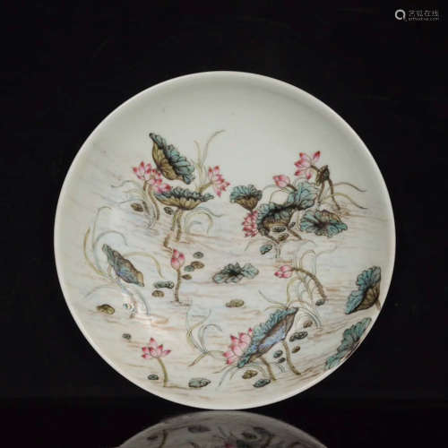 A Pair of Famille Rose Lotus Porcelain Plates