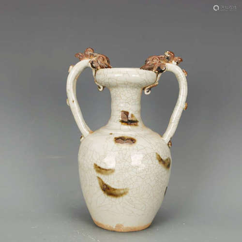 A Hetian Kiln Porelain Double Dragon Ears Vase