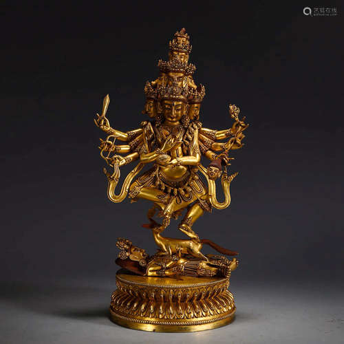 A Gild Bronze Statue of Eight Arms Ten Face Buddha