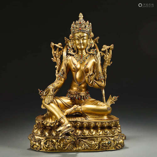 A Gild Bronze Statue of Lotus Hand Guanyin