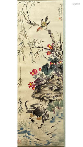 A Chinese Flower&bird Painting Scroll, Tnag Yun Mark