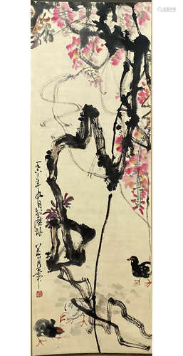 A Chinese Flower&bird Painting Scroll, Guan Shanyue Mark