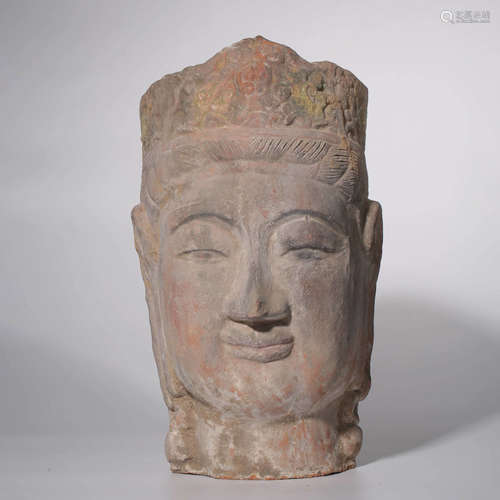 A Colored Pottery Figurine Buddha's Head Ornament