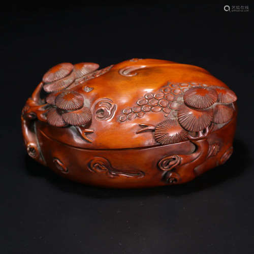 A Pine Carved Boxwood Box with Cover