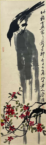 A Chinese Flower&bird Painting Scroll, Qi Baishi Mark