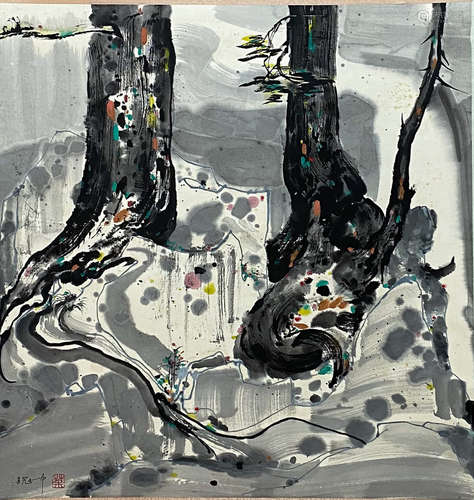 A Chinese Painting Scroll, Wu Guanzhong Mark