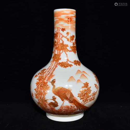 An Iron Red Flower&Bird Porcelain Vase