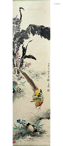 A Chinese Flower&bird Painting Scroll, Wang Xuetao Mark