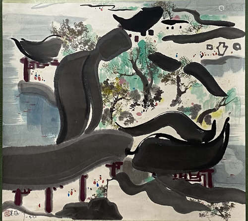 A Chinese Painting Scroll, Wu Guanzhong Mark