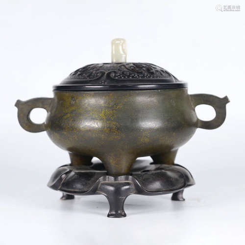 A Double Ears Bronze Incense Burner with Standing