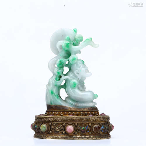 A Jadeite Carved Arhat Ornament with Standing