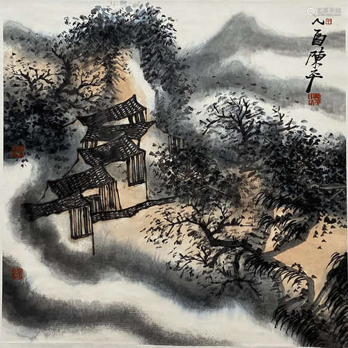 A Chinese Landscape Painting Scroll, Chen Pingshan Mark