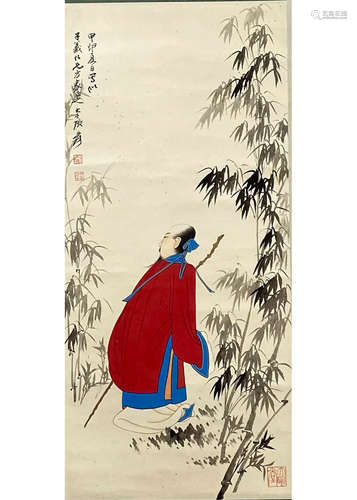 A Chinese Figure Painting Scroll, Zhang Daqian Mark