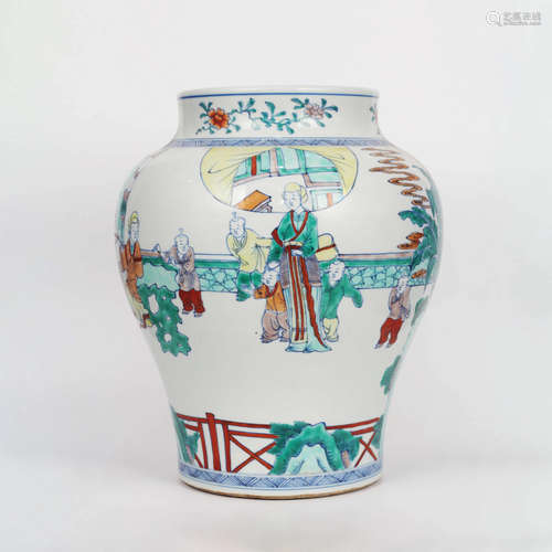 A Blue and White Doucai Figures Porcelain Jar