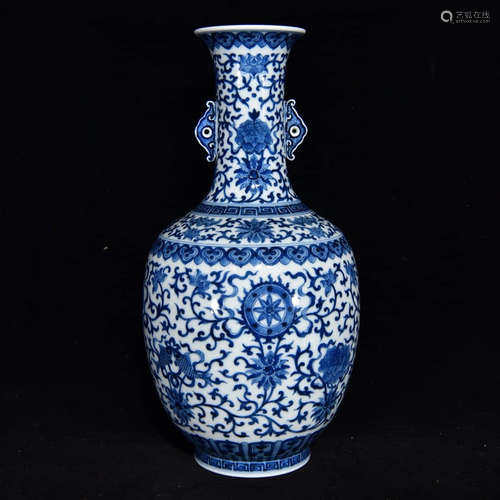 A Blue and White Floral Porcelain Double Ears Vase