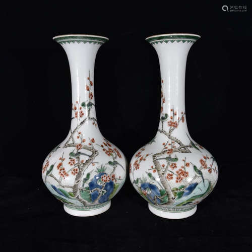 A Famille Rose Flower&Bird Pattern Porcelain Vase