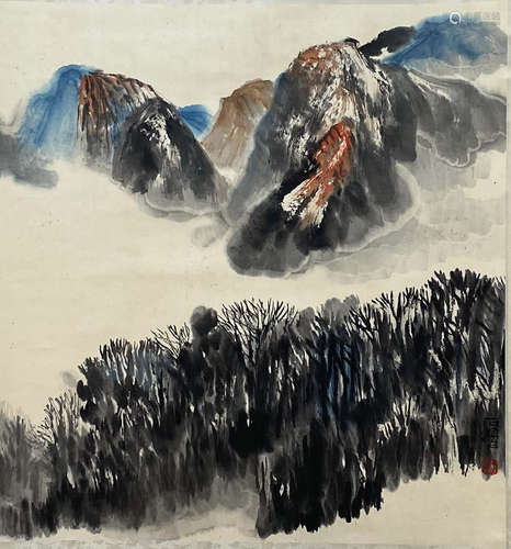 A Chinese Landscape Painting Scroll, Shi Lu Mark