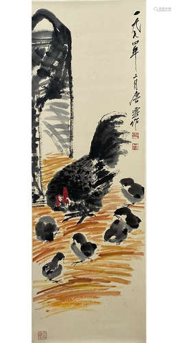 A Chinese Flower&bird Painting Scroll, Tnag Yun Mark