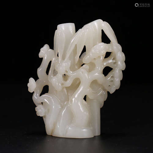 A White Jade Carved Pine Bamboo Ornament