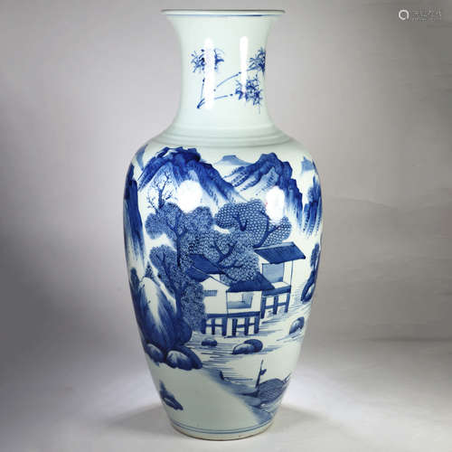 A Blue and White Landscape Figure Porcelain Vase