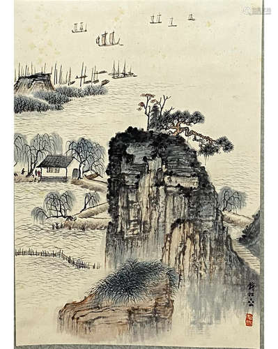 A Chinese Landscape Painting Scroll, Qian Songyan Mark