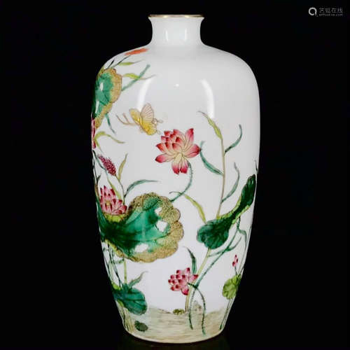 A Famille Rose Lotus Butterfly Porcelain Meiping