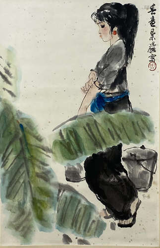 A Chinese Figure Painting Scroll, Zhou Sicong Mark