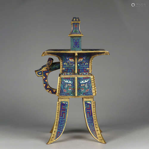 A Bronze Cloisonne Enamel Taotie Pattern Utensil